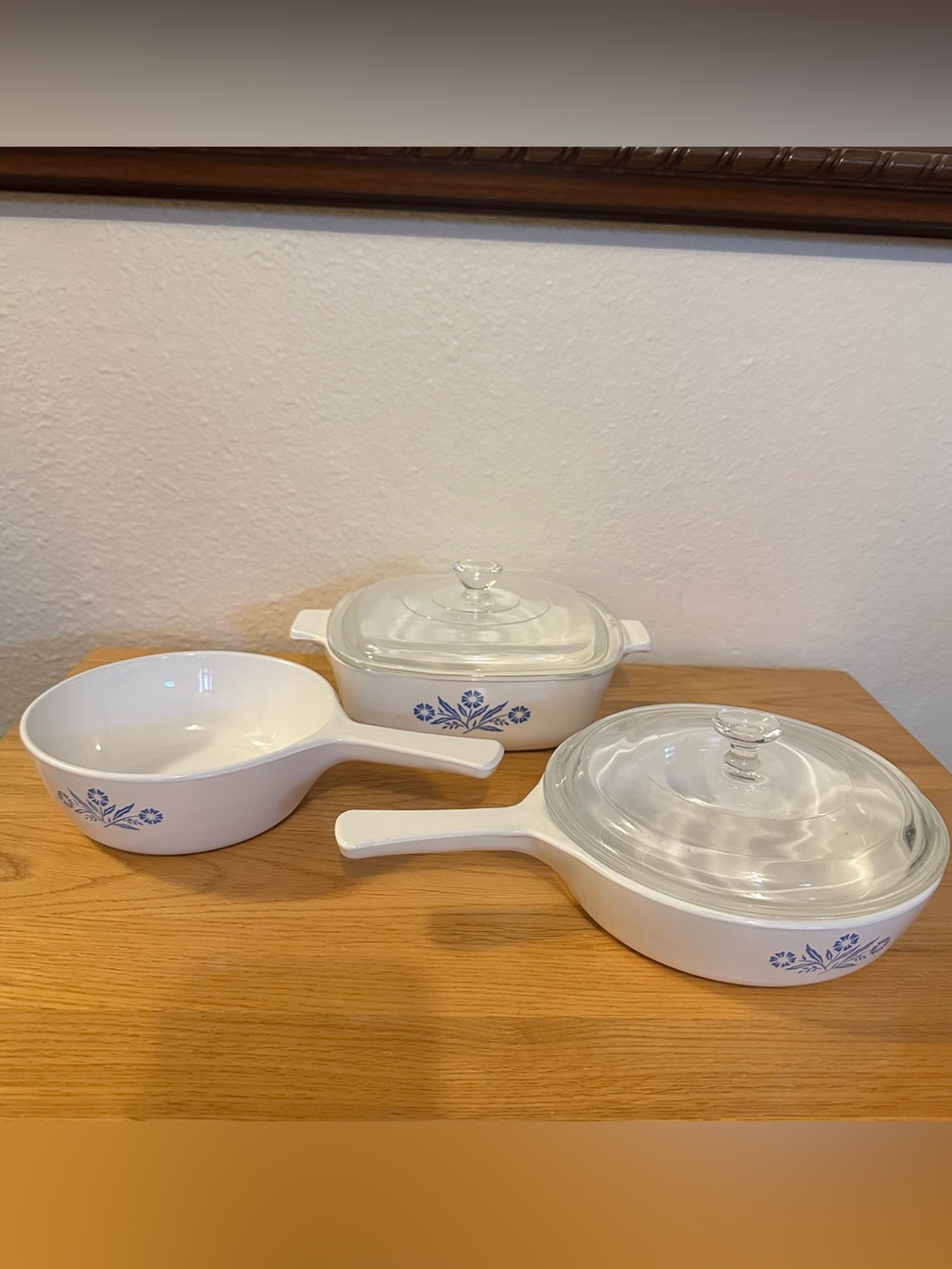 PETITE Corning Ware Casserole Dish w/Lid • "Blue Cornflower" Set of 3 Small Sz